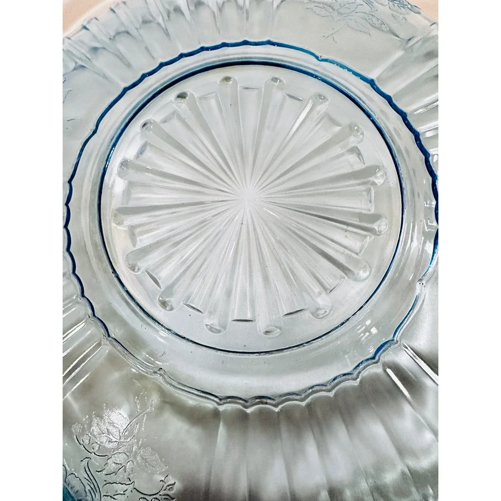 Anchor Hocking Uranium Blue Mayfair Open Rose Fruit Compote Console Bowl 11.75